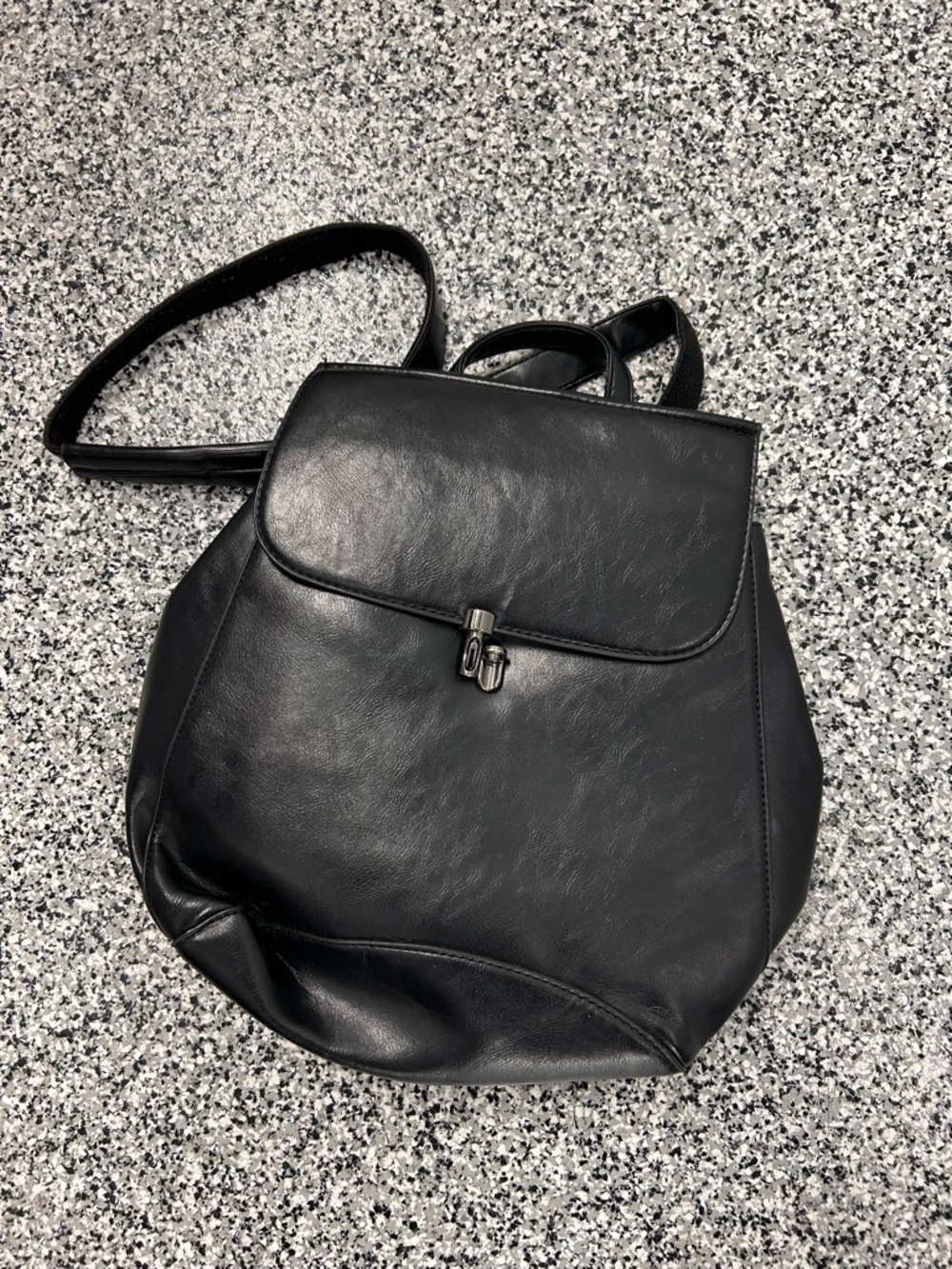 Classic Black Faux Leather Women's Backpack with Front Clasp